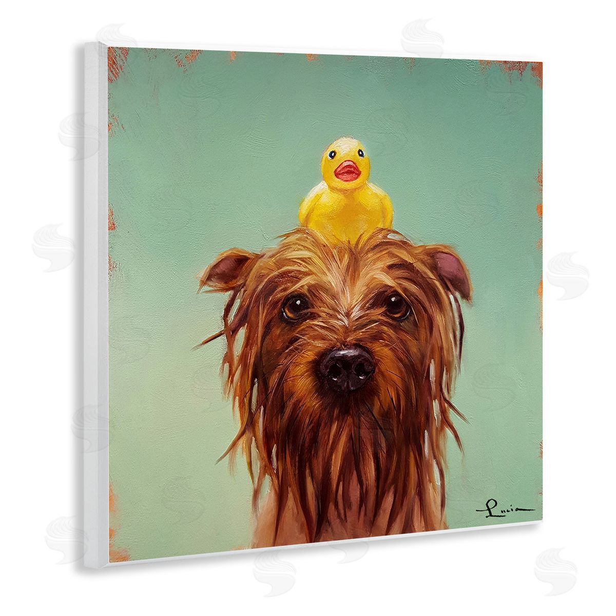 Wet Dog with a Rubber Ducky Wood Plaque Wall Art, Home Decor by Lucia Heffernan