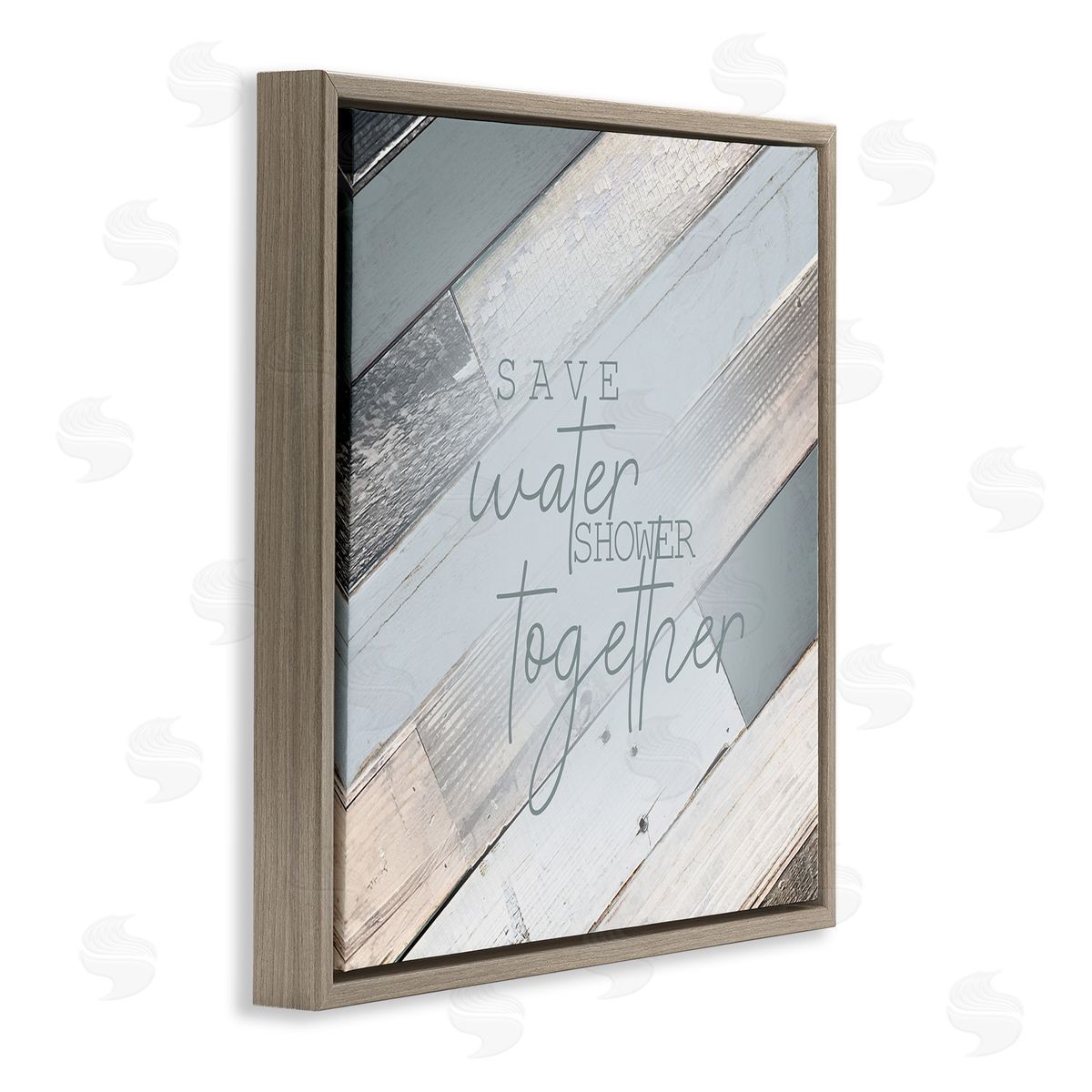 Planked Shower Together Phrase Brown Floating Frame Canvas Wall Art, Home Decor by Kimberly Allen
