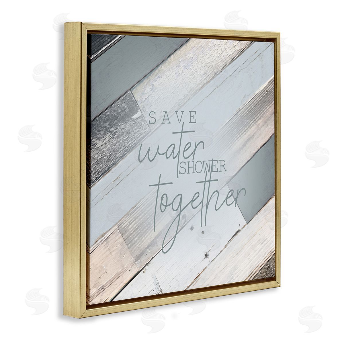 Planked Shower Together Phrase Gold Floating Frame Canvas Wall Art, Home Decor by Kimberly Allen