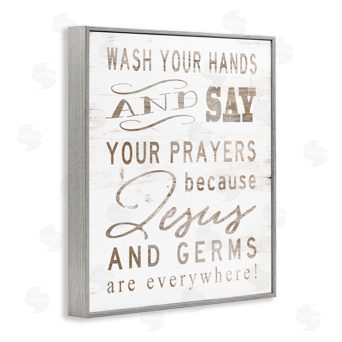 Jesus & Germs Funny Hygiene Grey Frame Print Wall Art, Home Decor by Cindy Jacobs