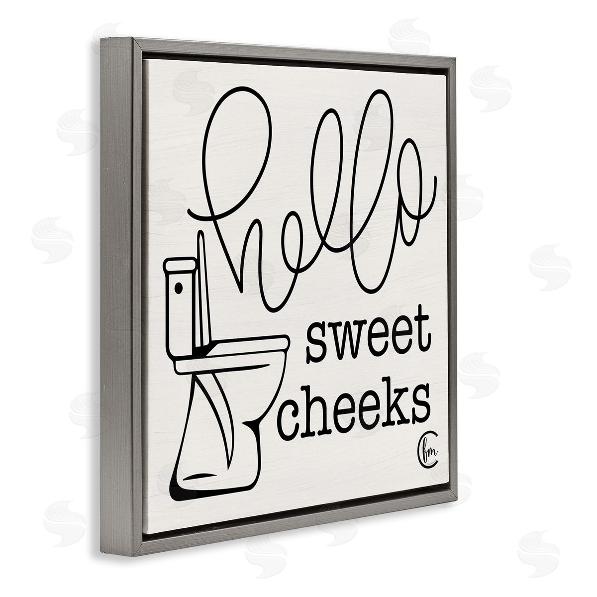 Hello Sweet Cheeks with Toilet Grey Floating Frame Canvas Wall Art, Home Decor by Penny Lane Publishing