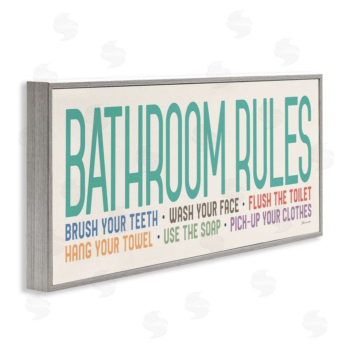 Bathroom Rules with Teal Text Grey Frame Print Wall Art, Home Decor by Stephanie Workman Marrott