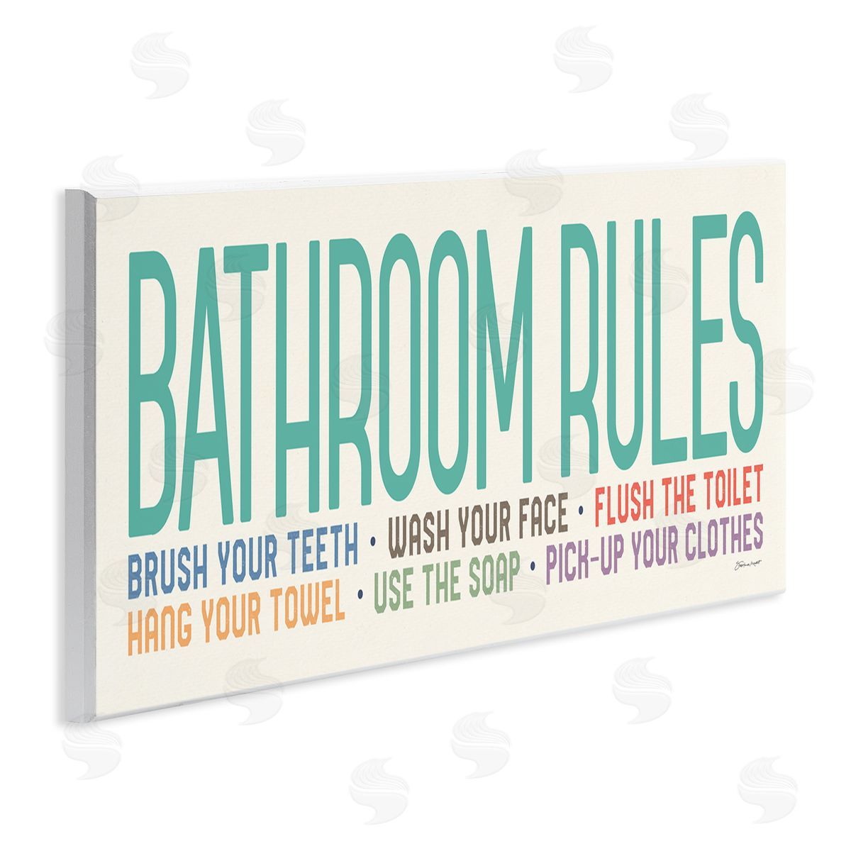 Bathroom Rules with Teal Text Wood Plaque Wall Art, Home Decor by Stephanie Workman Marrott
