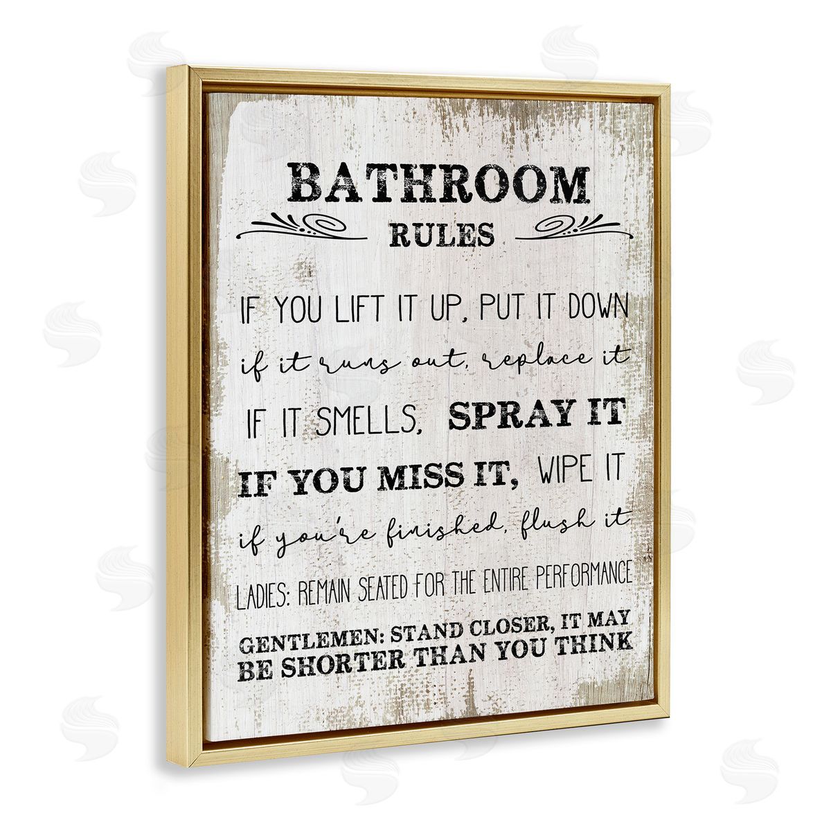 Rustic Bathroom Rules Humor Gold Floating Frame Canvas Wall Art, Home Decor by Stupell Studio