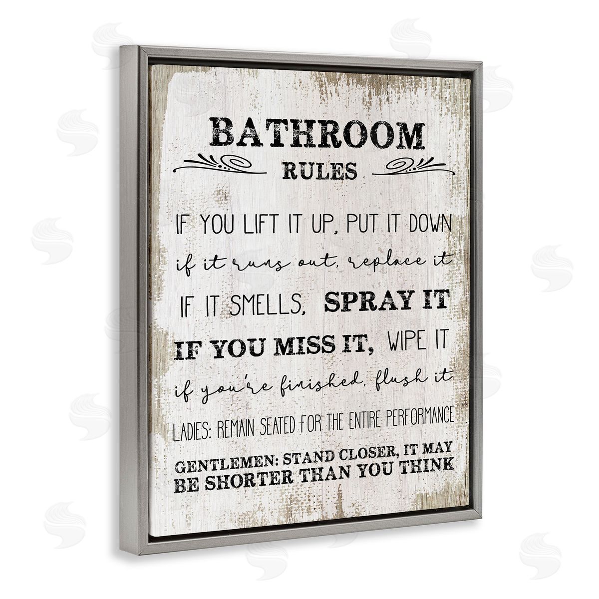 Rustic Bathroom Rules Humor Grey Floating Frame Canvas Wall Art, Home Decor by Stupell Studio