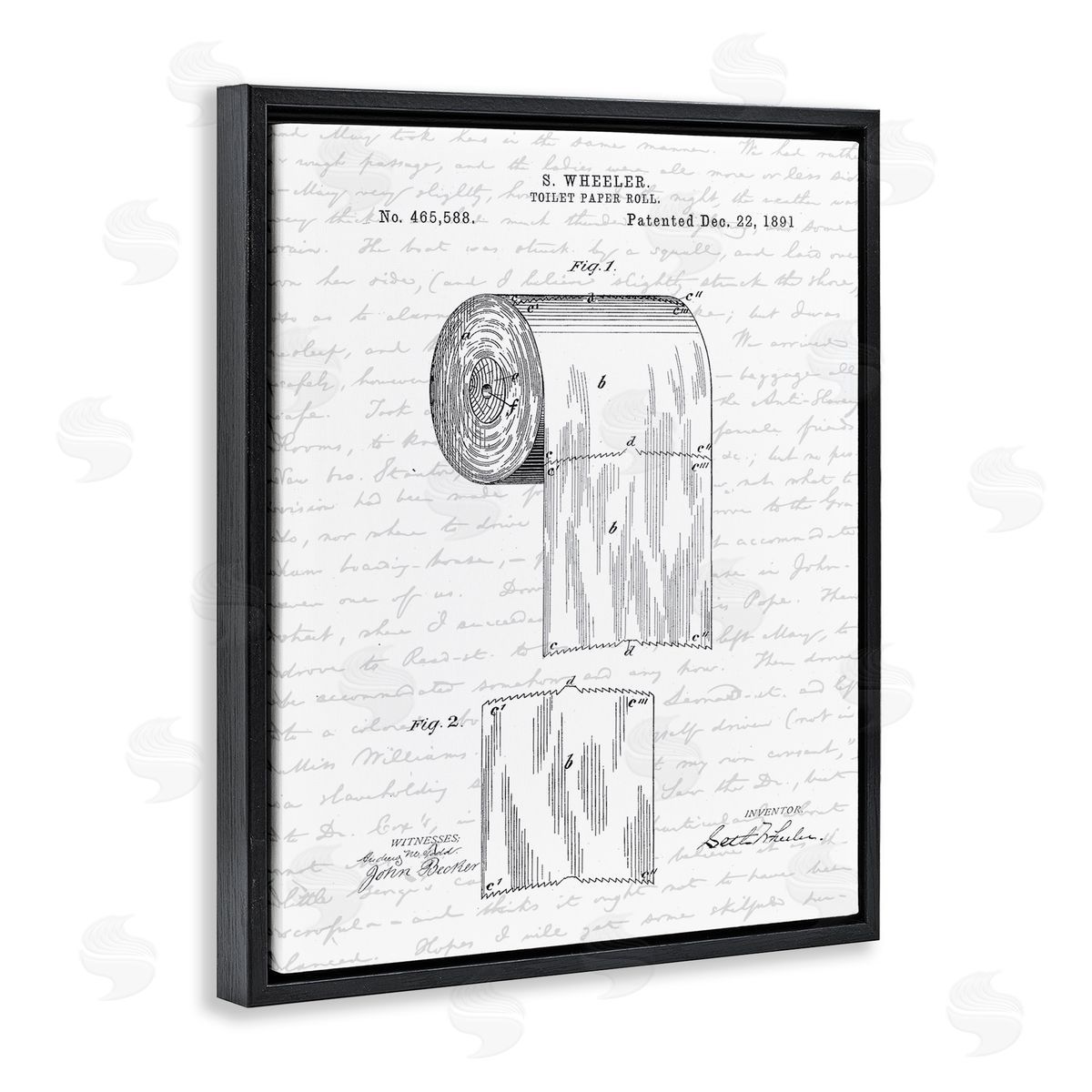 Vintage Toilet Paper Roll Patent Black Floating Frame Canvas Wall Art, Home Decor by Lettered and Lined