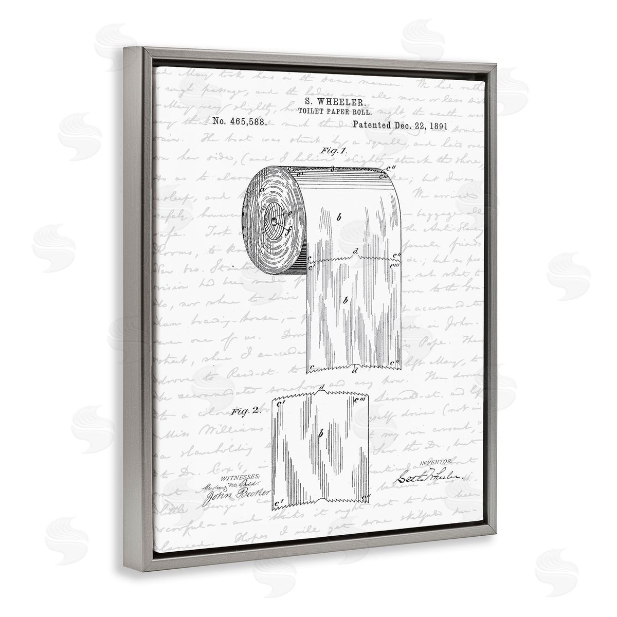 Vintage Toilet Paper Roll Patent Grey Floating Frame Canvas Wall Art, Home Decor by Lettered and Lined