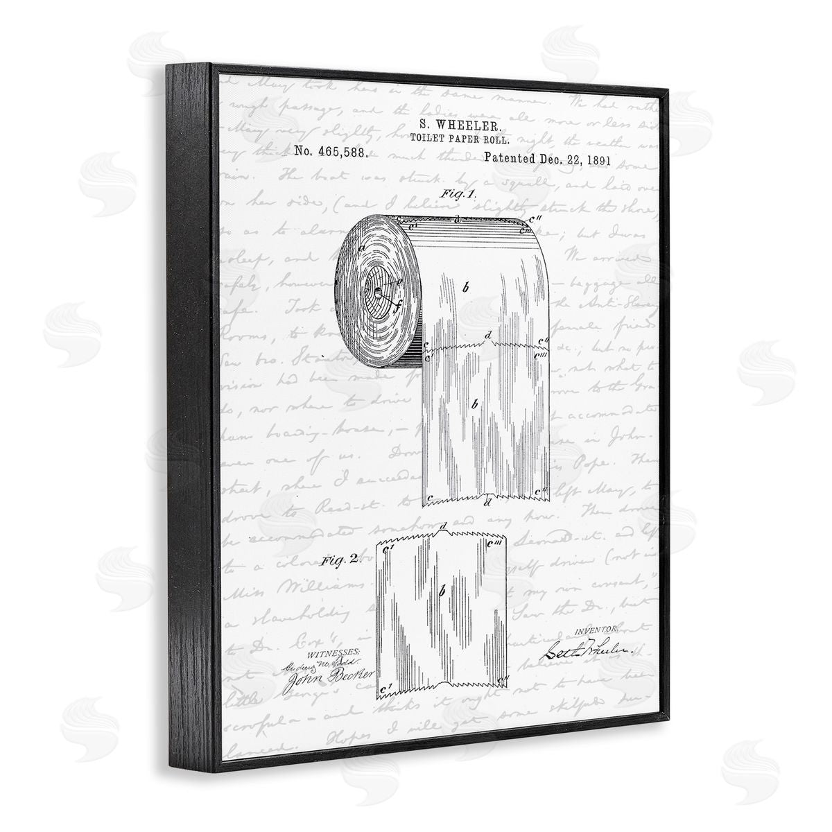 Vintage Toilet Paper Roll Patent Black Frame Print Wall Art, Home Decor by Lettered and Lined