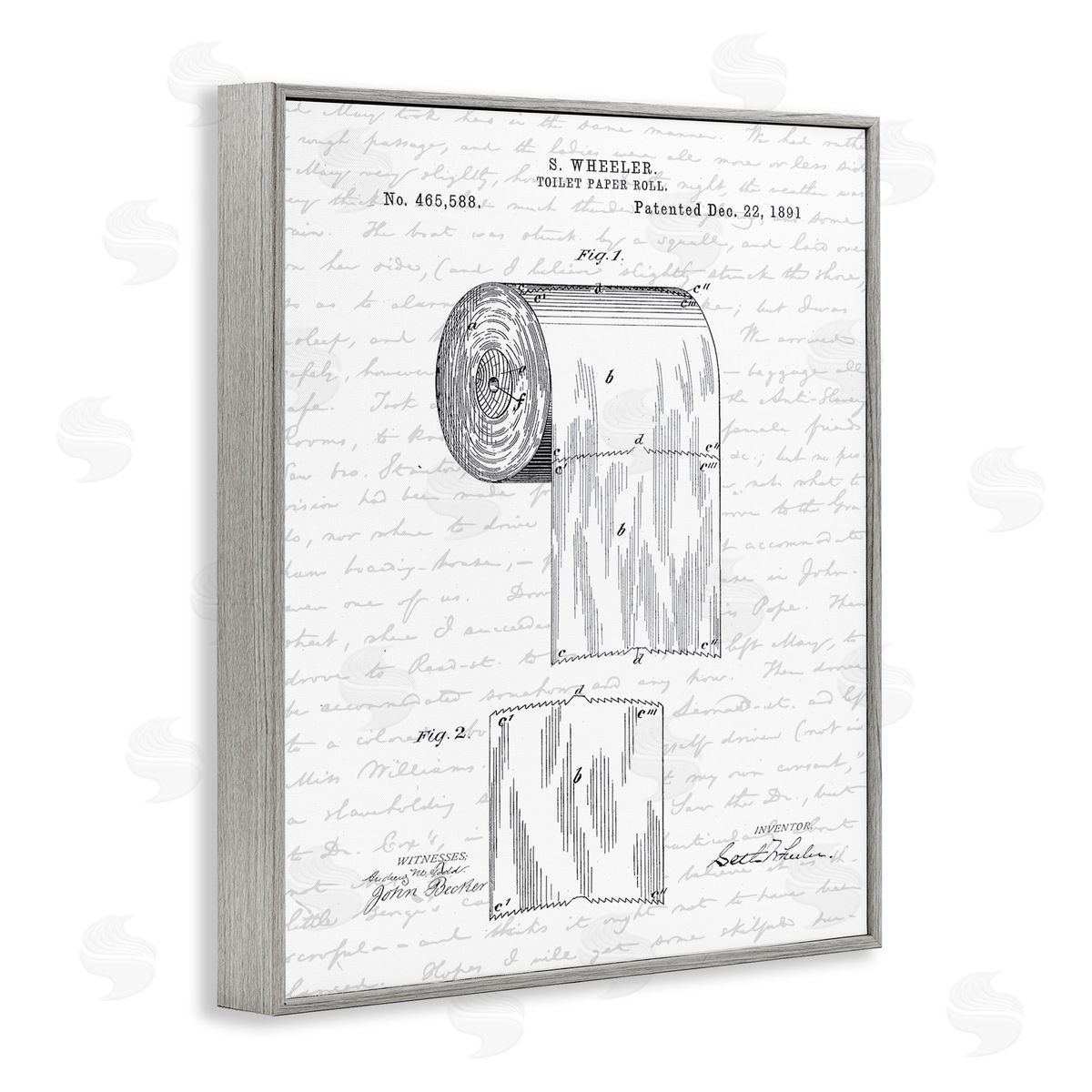 Vintage Toilet Paper Roll Patent Grey Frame Print Wall Art, Home Decor by Lettered and Lined