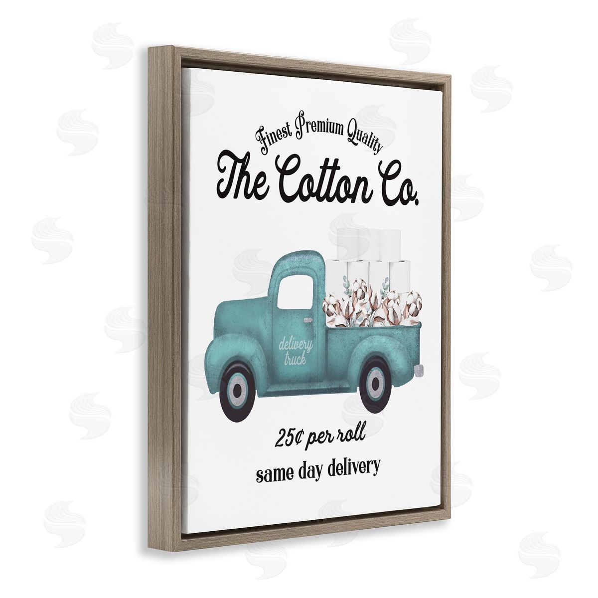 Toilet Paper Cotton Delivery Truck Brown Floating Frame Canvas Wall Art, Home Decor by Lettered and Lined