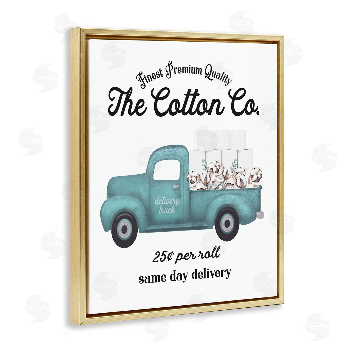 Toilet Paper Cotton Delivery Truck Gold Floating Frame Canvas Wall Art, Home Decor by Lettered and Lined