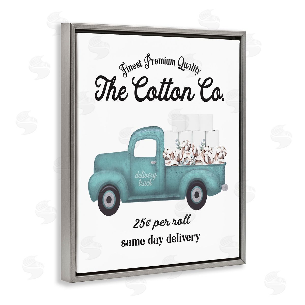 Toilet Paper Cotton Delivery Truck Grey Floating Frame Canvas Wall Art, Home Decor by Lettered and Lined