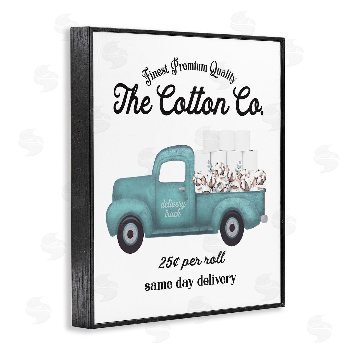 Toilet Paper Cotton Delivery Truck Black Frame Print Wall Art, Home Decor by Lettered and Lined