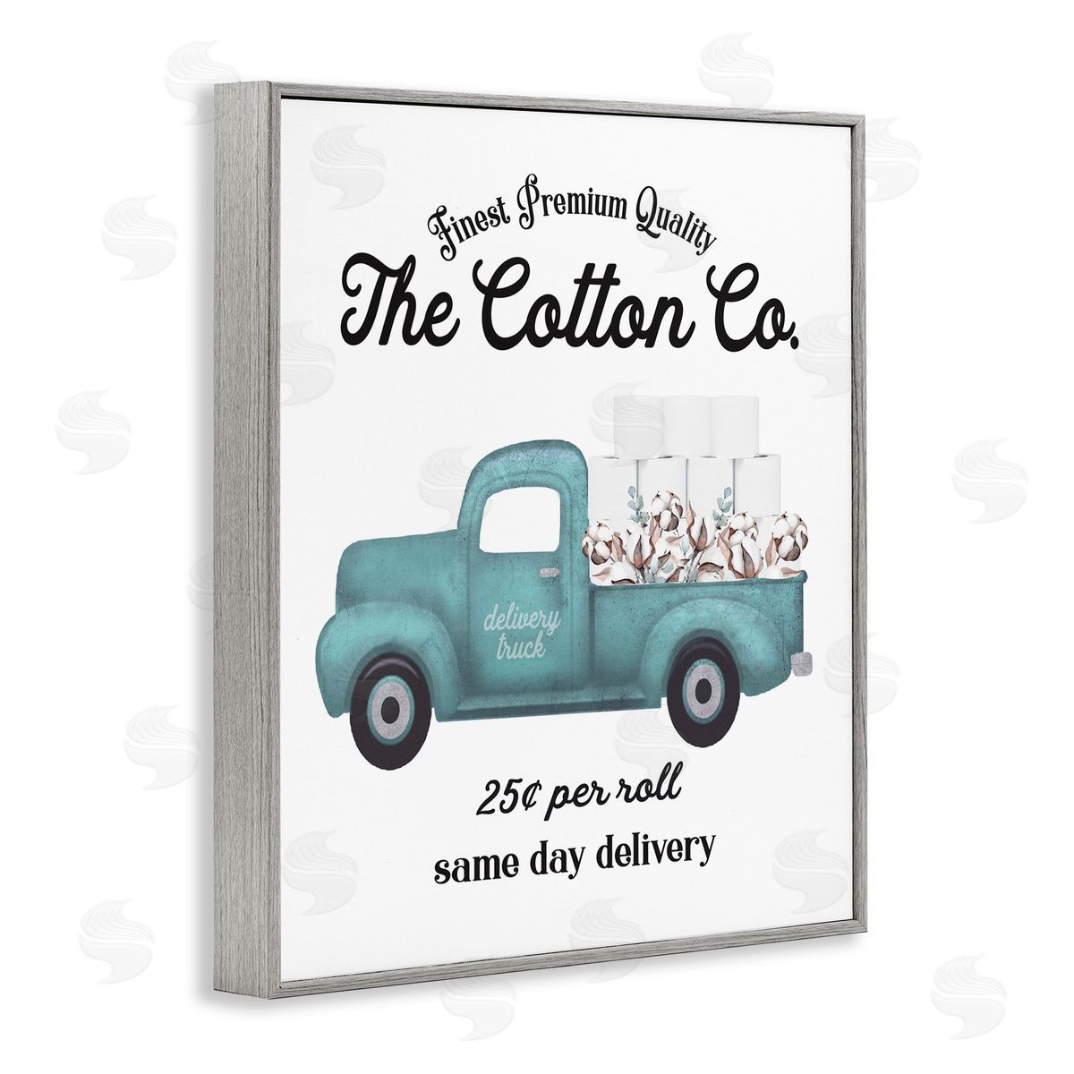 Toilet Paper Cotton Delivery Truck Grey Frame Print Wall Art, Home Decor by Lettered and Lined