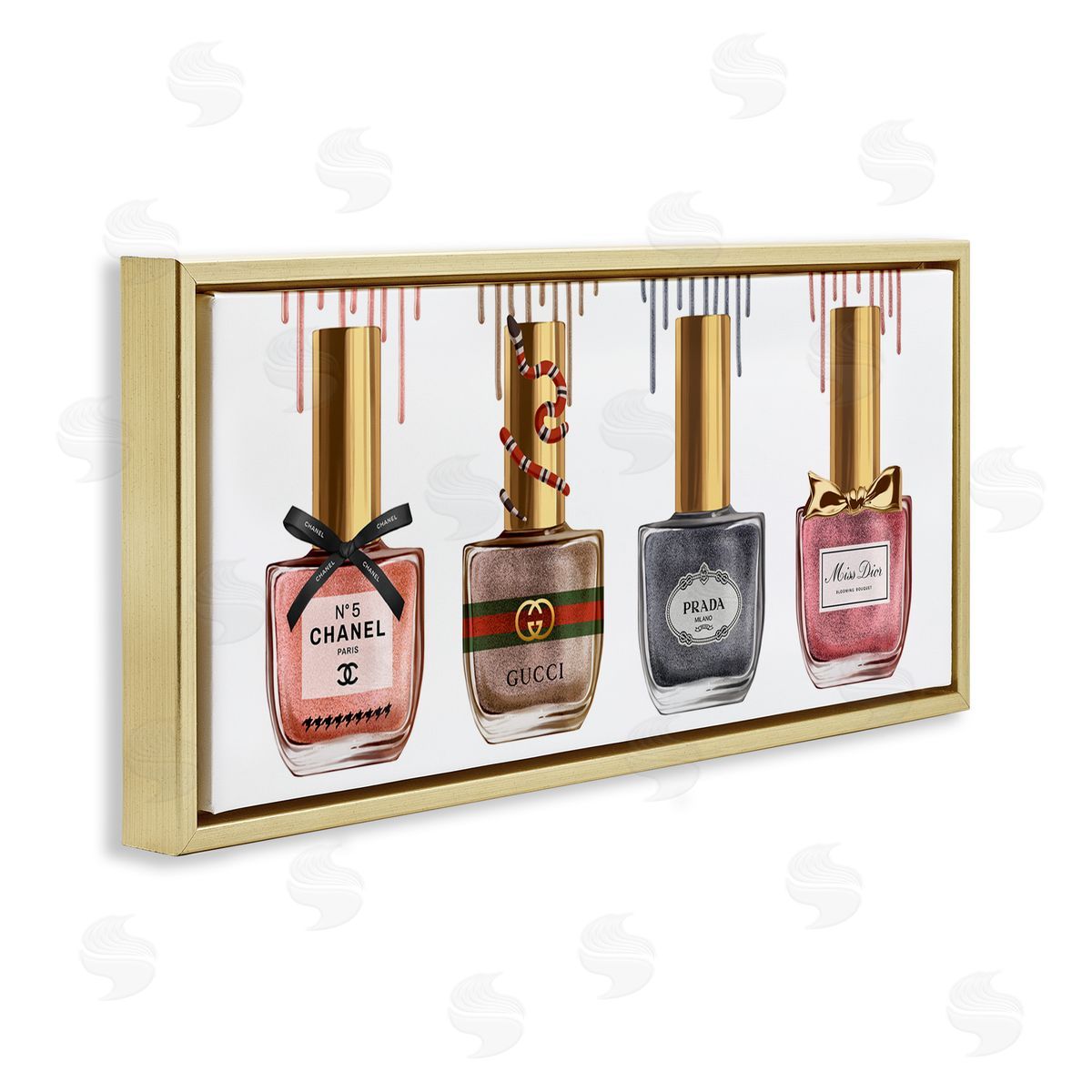 Glam Nail Polish Collection Gold Floating Frame Canvas Wall Art, Home Decor by Ziwei Li