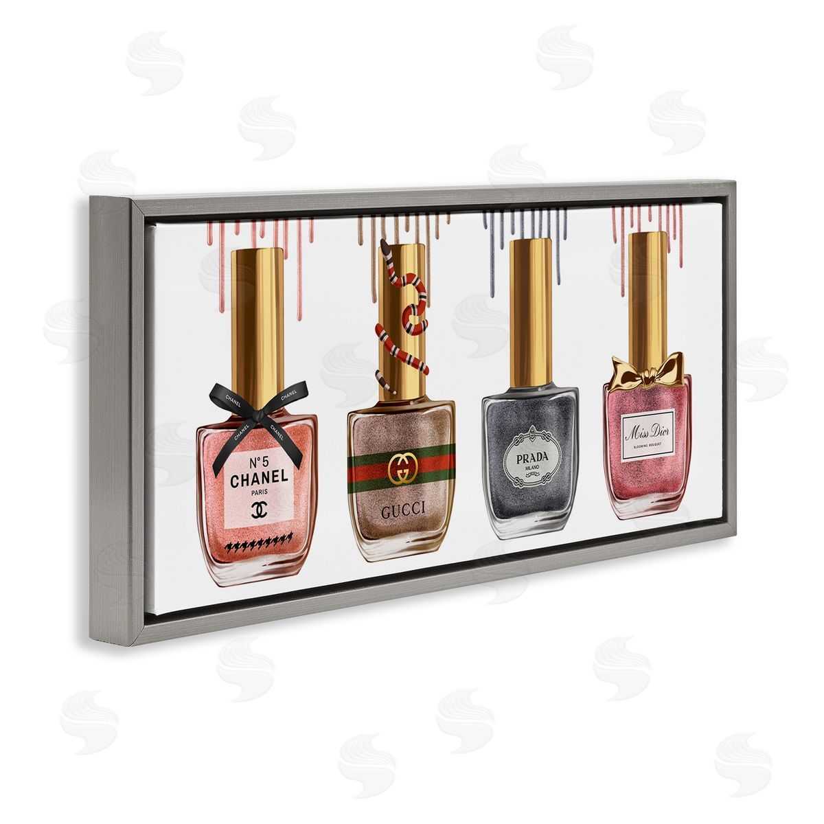 Glam Nail Polish Collection Grey Floating Frame Canvas Wall Art, Home Decor by Ziwei Li