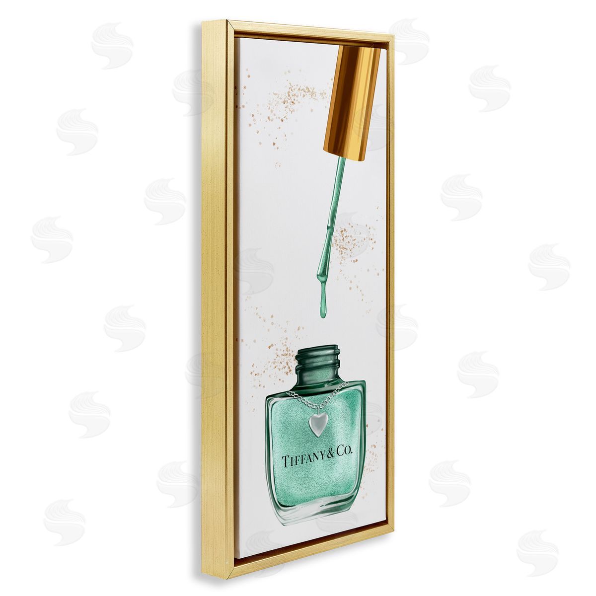 Cyan Makeup Nail Polish Brush Gold Floating Frame Canvas Wall Art, Home Decor by Ziwei Li