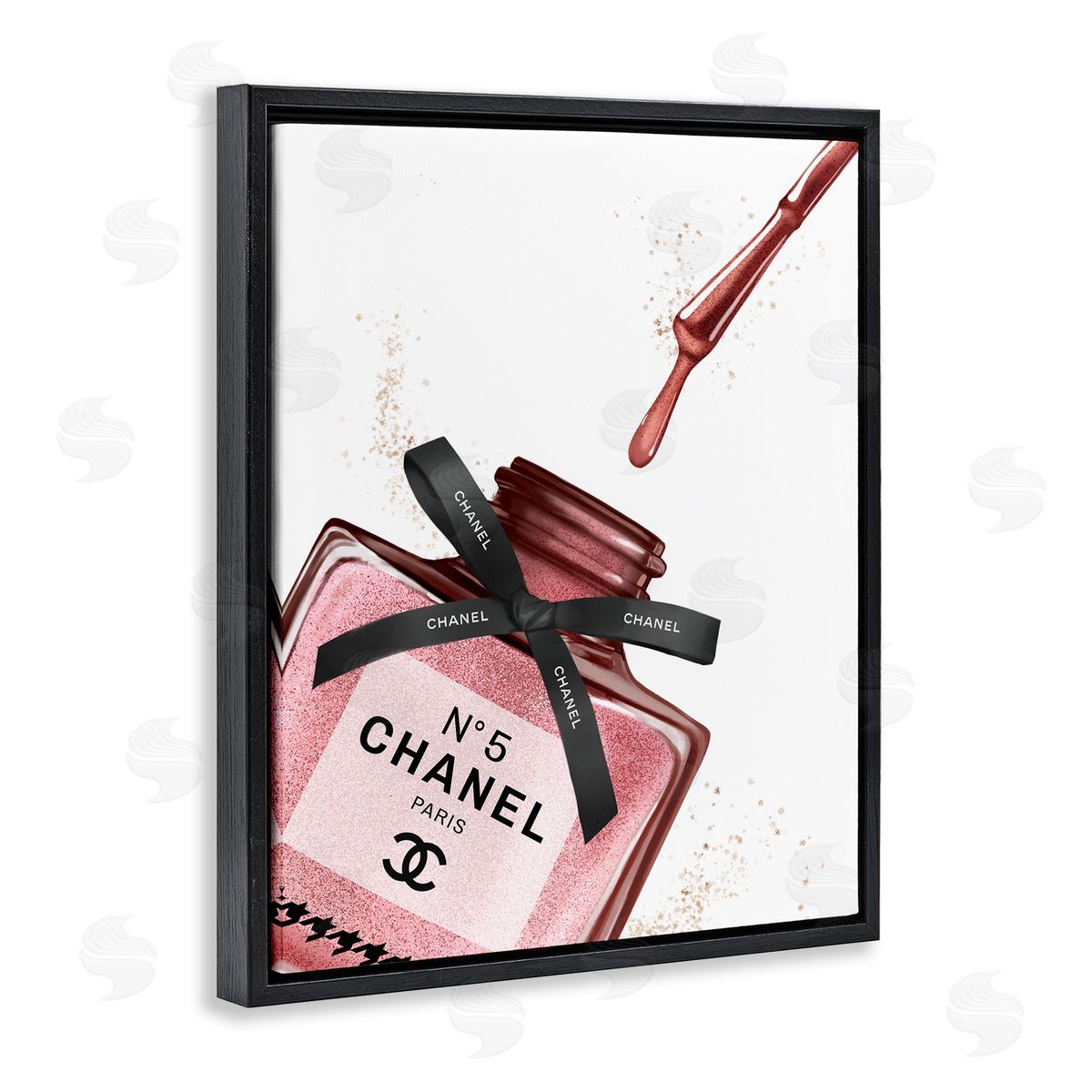 Makeup Nail Polish Brush Drip Black Floating Frame Canvas Wall Art, Home Decor by Ziwei Li