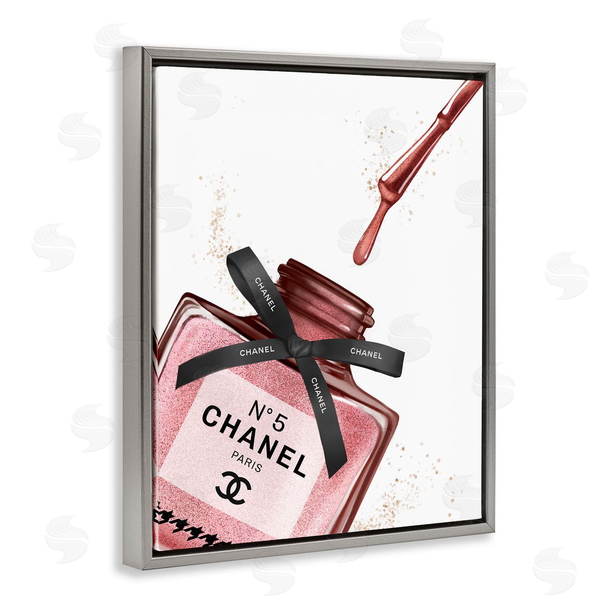 Makeup Nail Polish Brush Drip Grey Floating Frame Canvas Wall Art, Home Decor by Ziwei Li