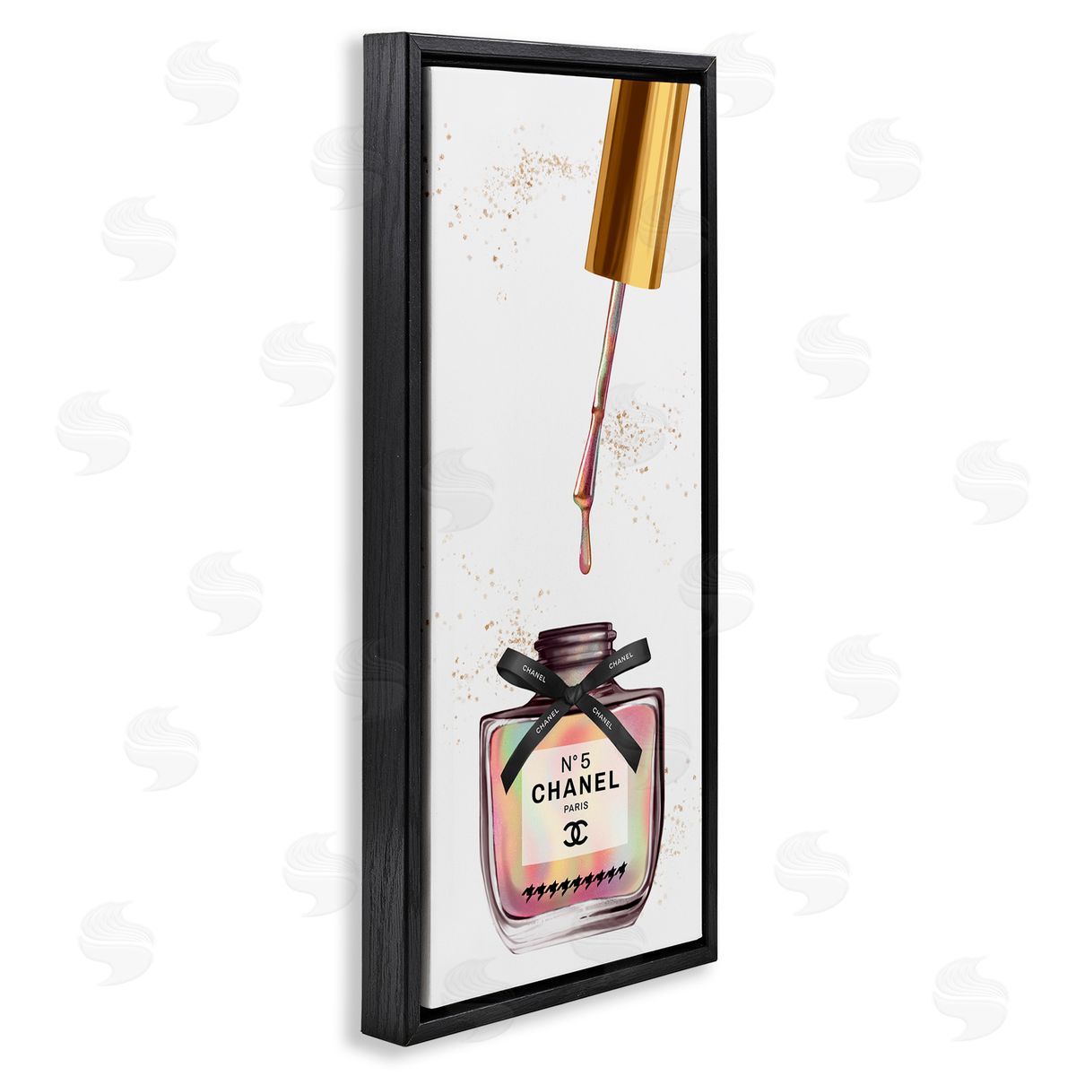 Makeup Nail Polish Brush Rainbow & Gold Black Floating Frame Canvas Wall Art, Home Decor by Ziwei Li