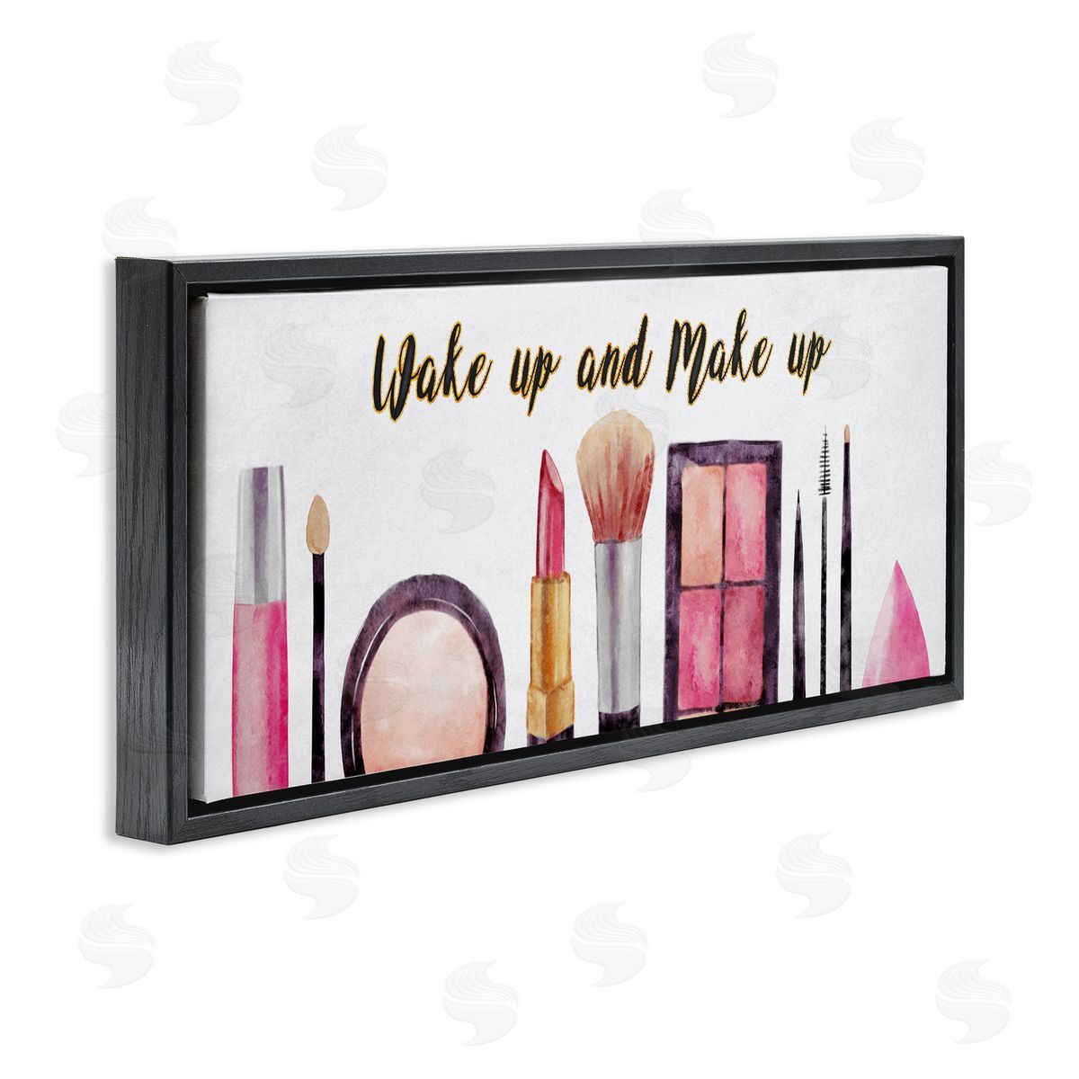 Wake Up Make Up Watercolor Black Floating Frame Canvas Wall Art, Home Decor by Ziwei Li