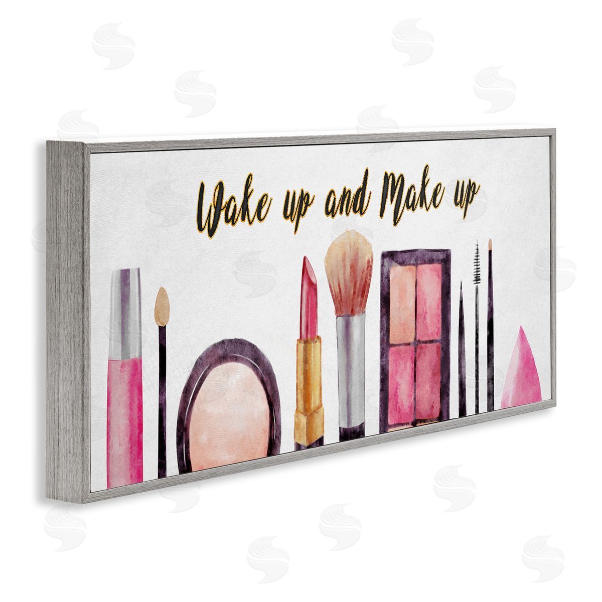 Wake Up Make Up Watercolor Grey Frame Print Wall Art, Home Decor by Ziwei Li