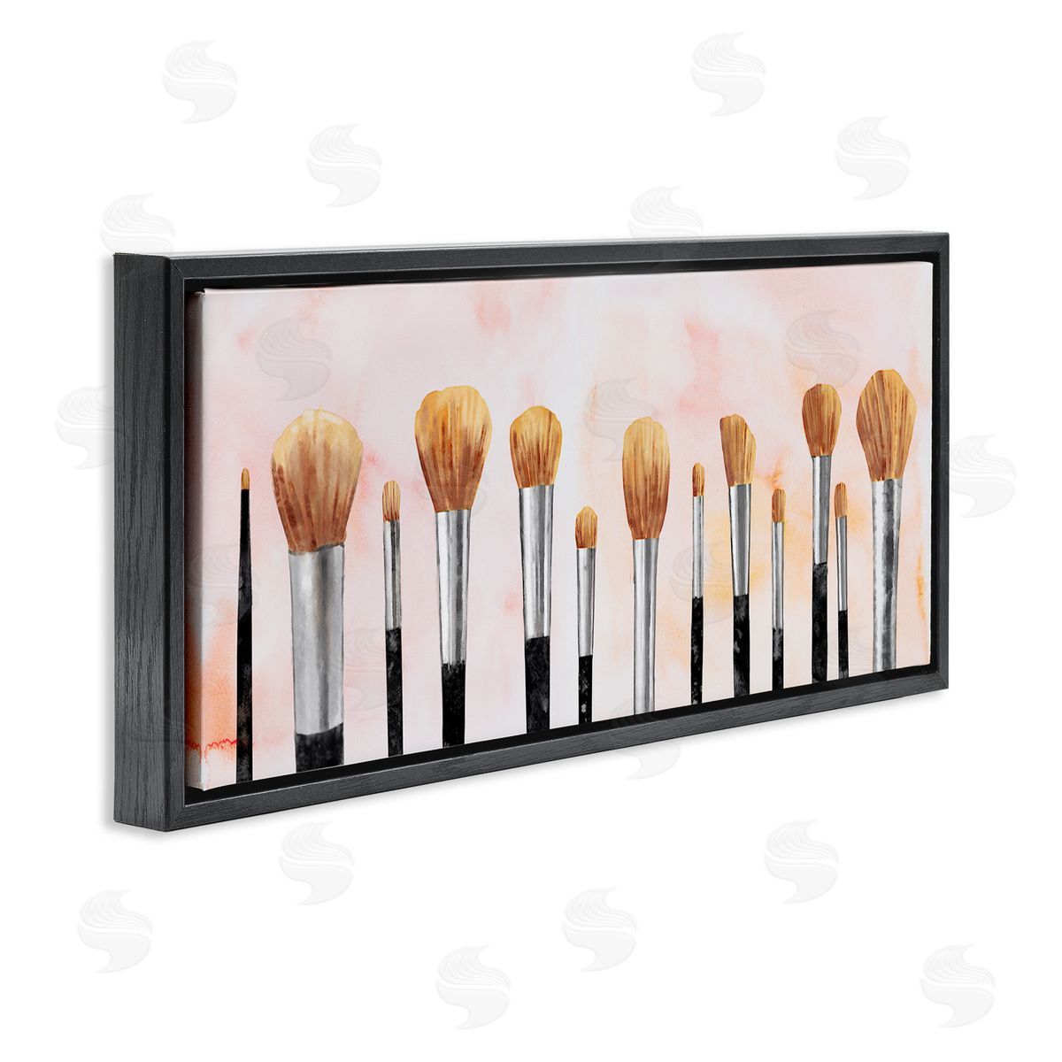 Pink Makeup Brush Collection Black Floating Frame Canvas Wall Art, Home Decor by Ziwei Li