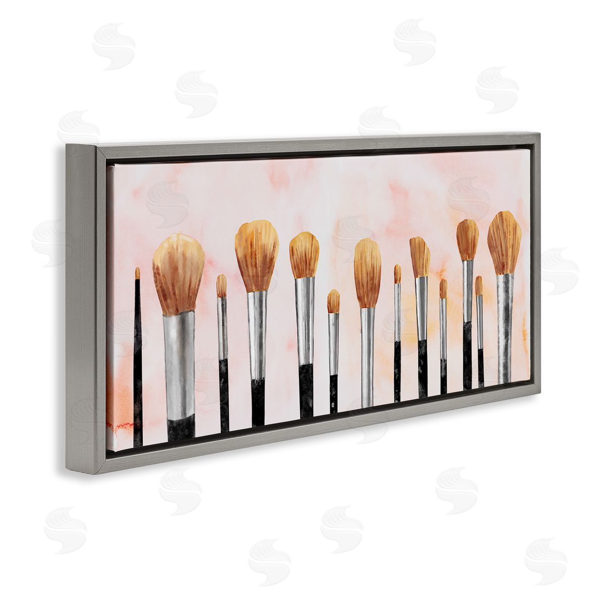 Pink Makeup Brush Collection Grey Floating Frame Canvas Wall Art, Home Decor by Ziwei Li