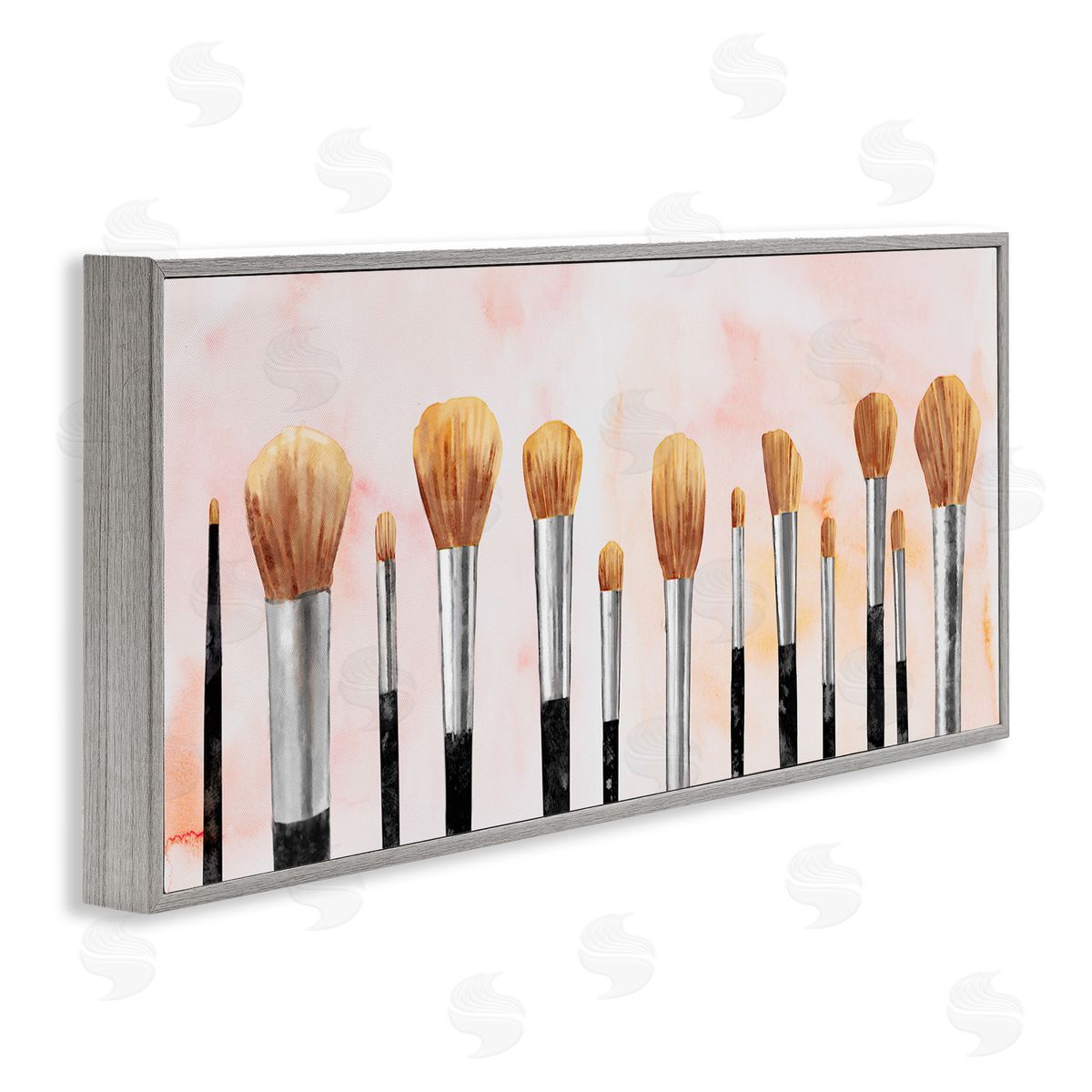 Pink Makeup Brush Collection Grey Frame Print Wall Art, Home Decor by Ziwei Li